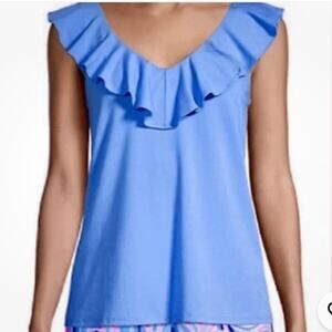 Lilly Pulitzer Indigo Blue Alessa Ruffle Tank Top Sz M Pima Cotton Modal Blend